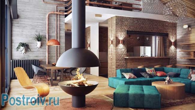 Декоративный кирпич в интерьере гостиной. Фото