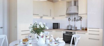 Дизайн белой кухни 12 кв. м. с круглым столом. Фото 5