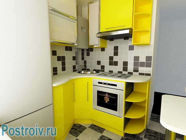 Желтая кухня с газовой колонкой дизайн