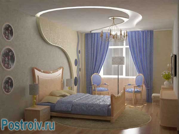 Роскошные голубые шторы для спальни молодых