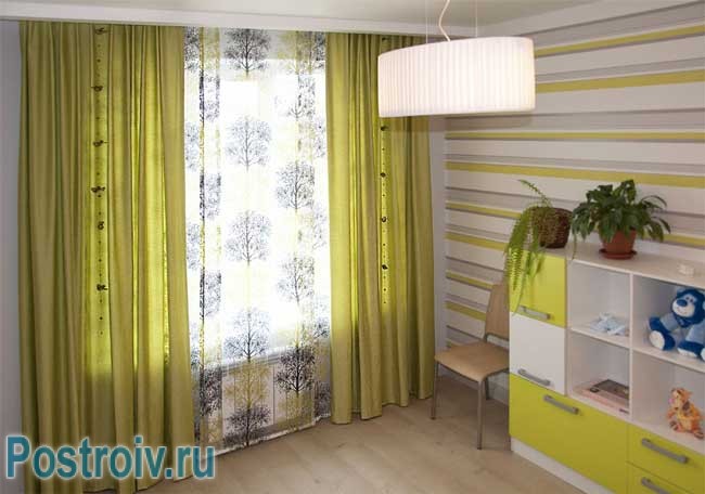 Дизайн штор в детскую оливковый цвет тюль